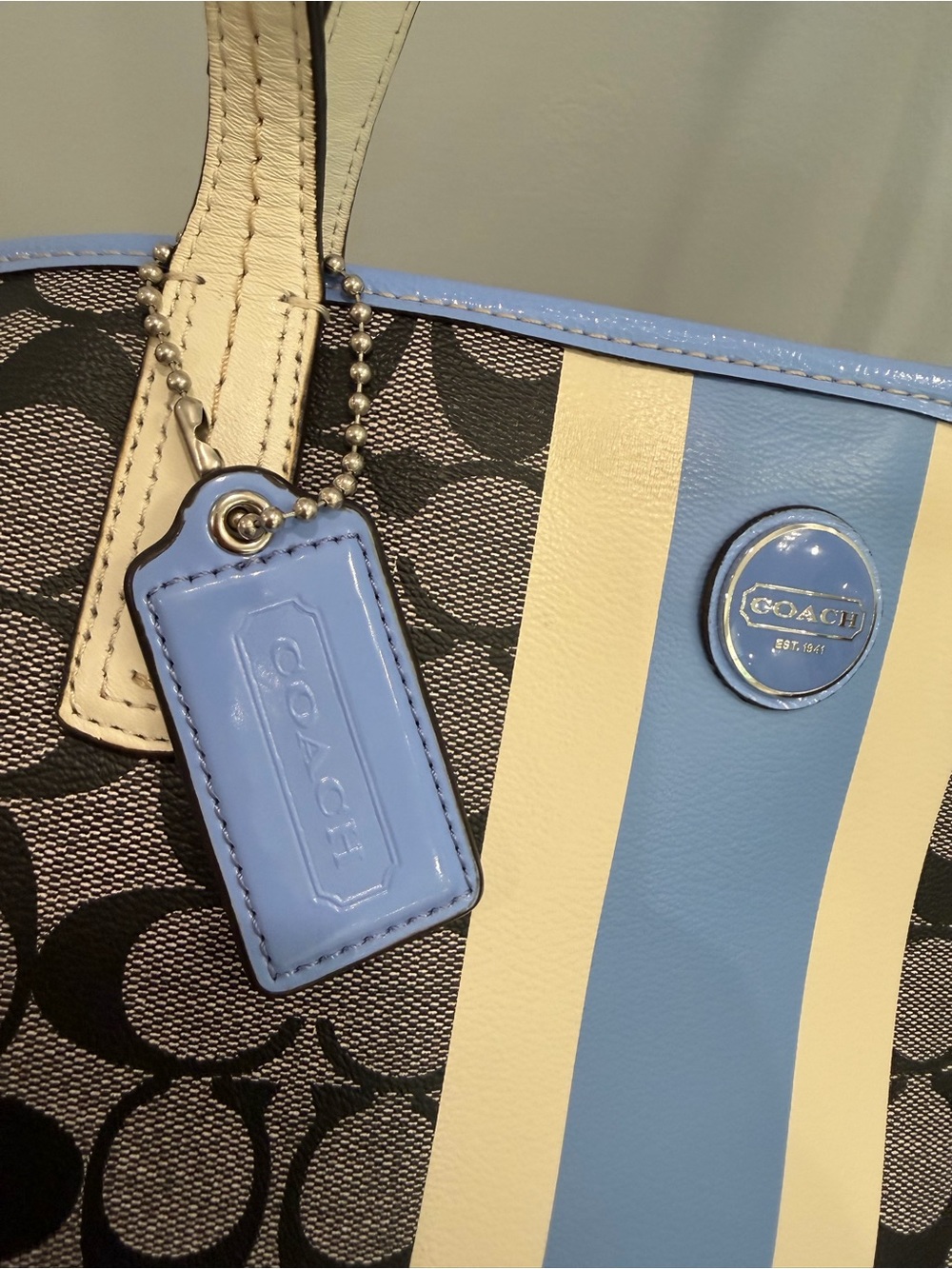Coach Signature Tote in Black, Blue and Cream - Picture 2 of 12
